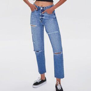 Forever 21 Distressed High Rise Jeans in Blue